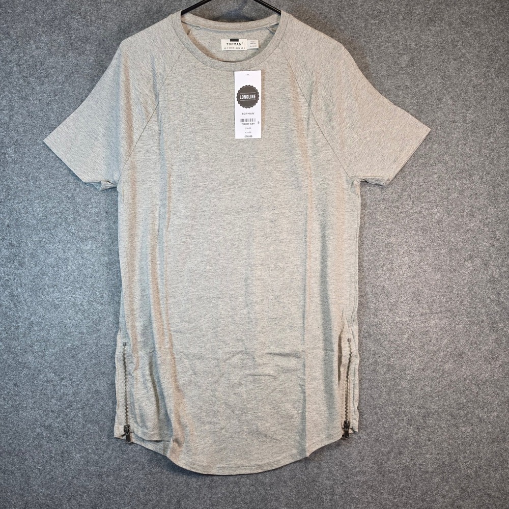 Topman Mens Longline T-Shirt Grey Raglan Sleeve Side Zip 71Q01P GRY Size S NWT